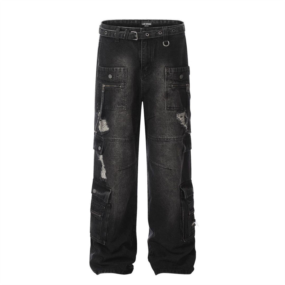 Fashion Holes Denim Overalls Men