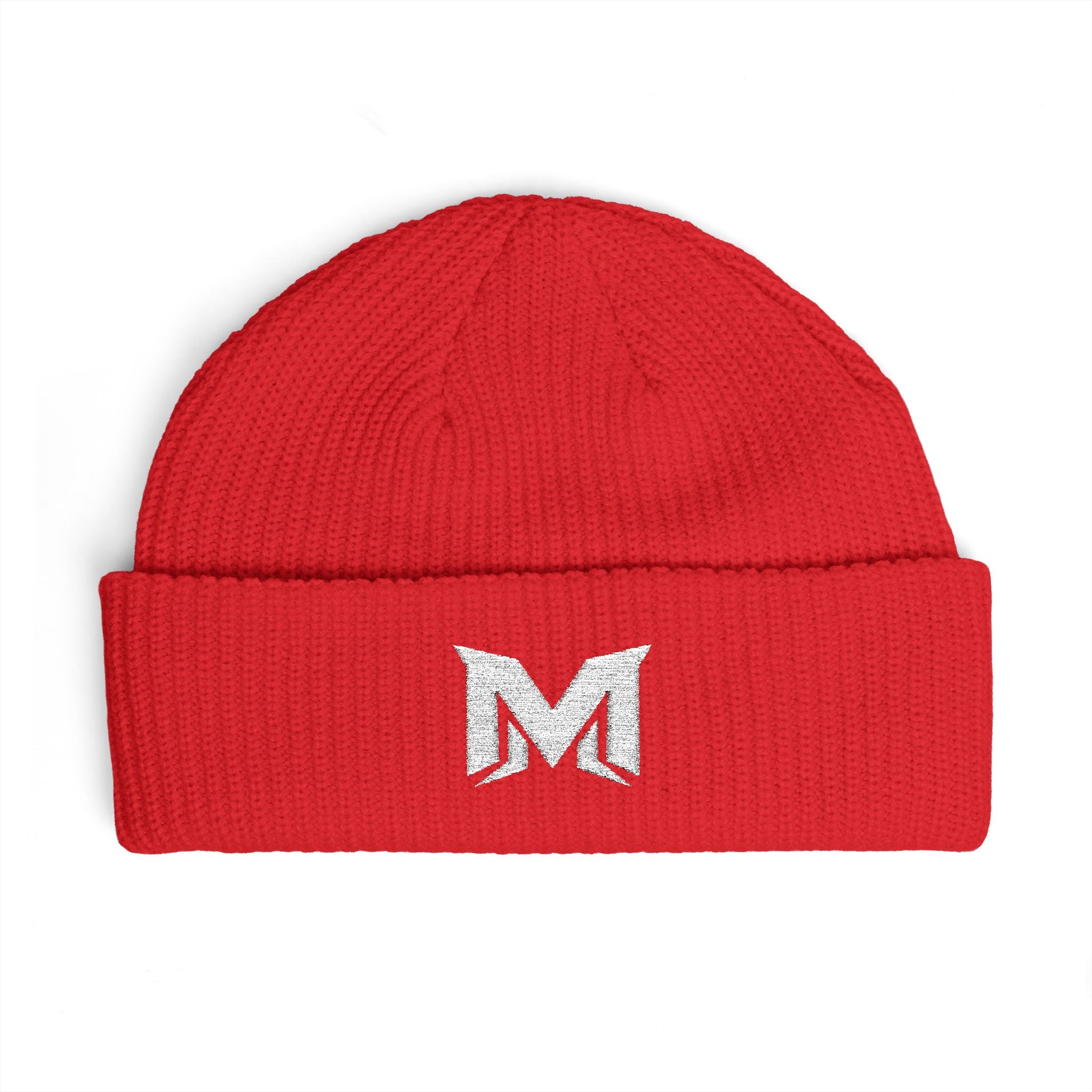 Embroidered 'M' Cuff Beanie – Cozy Knit Winter Hat