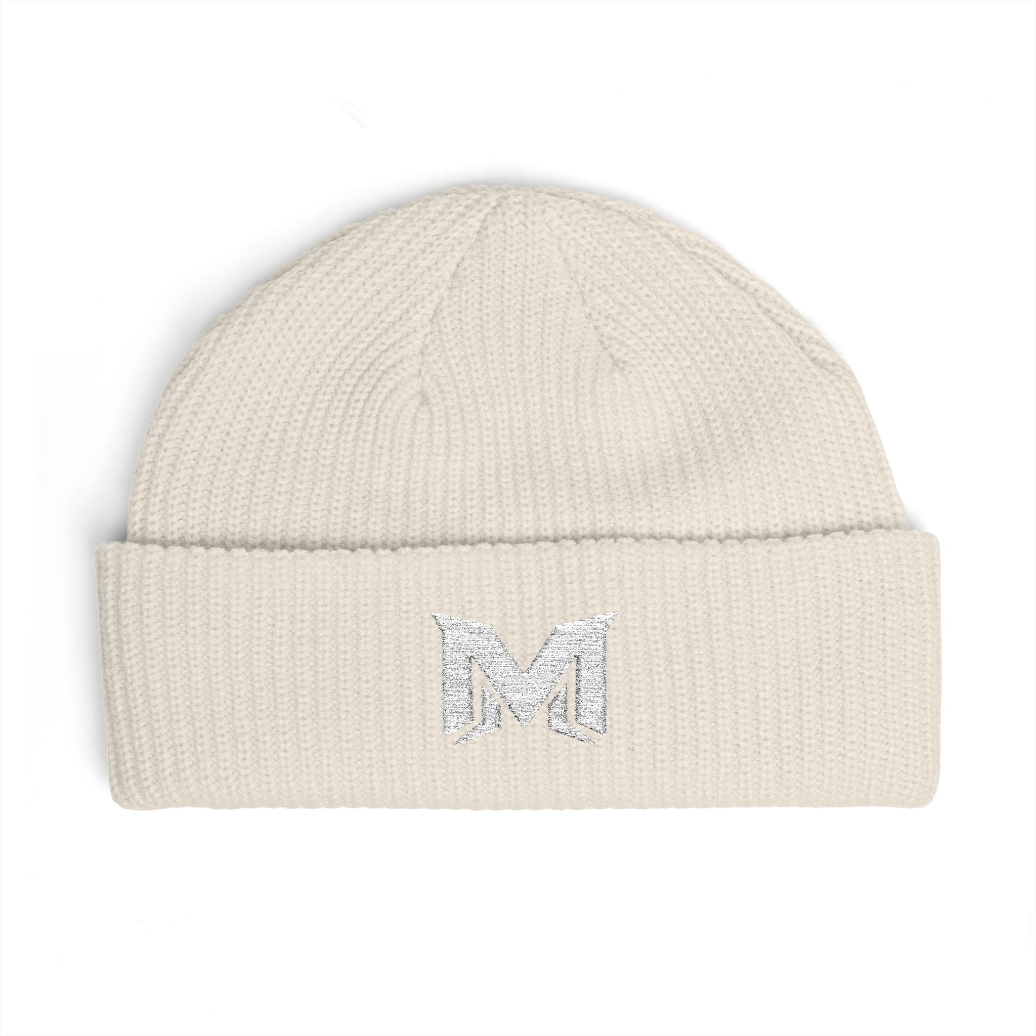 Embroidered 'M' Cuff Beanie – Cozy Knit Winter Hat