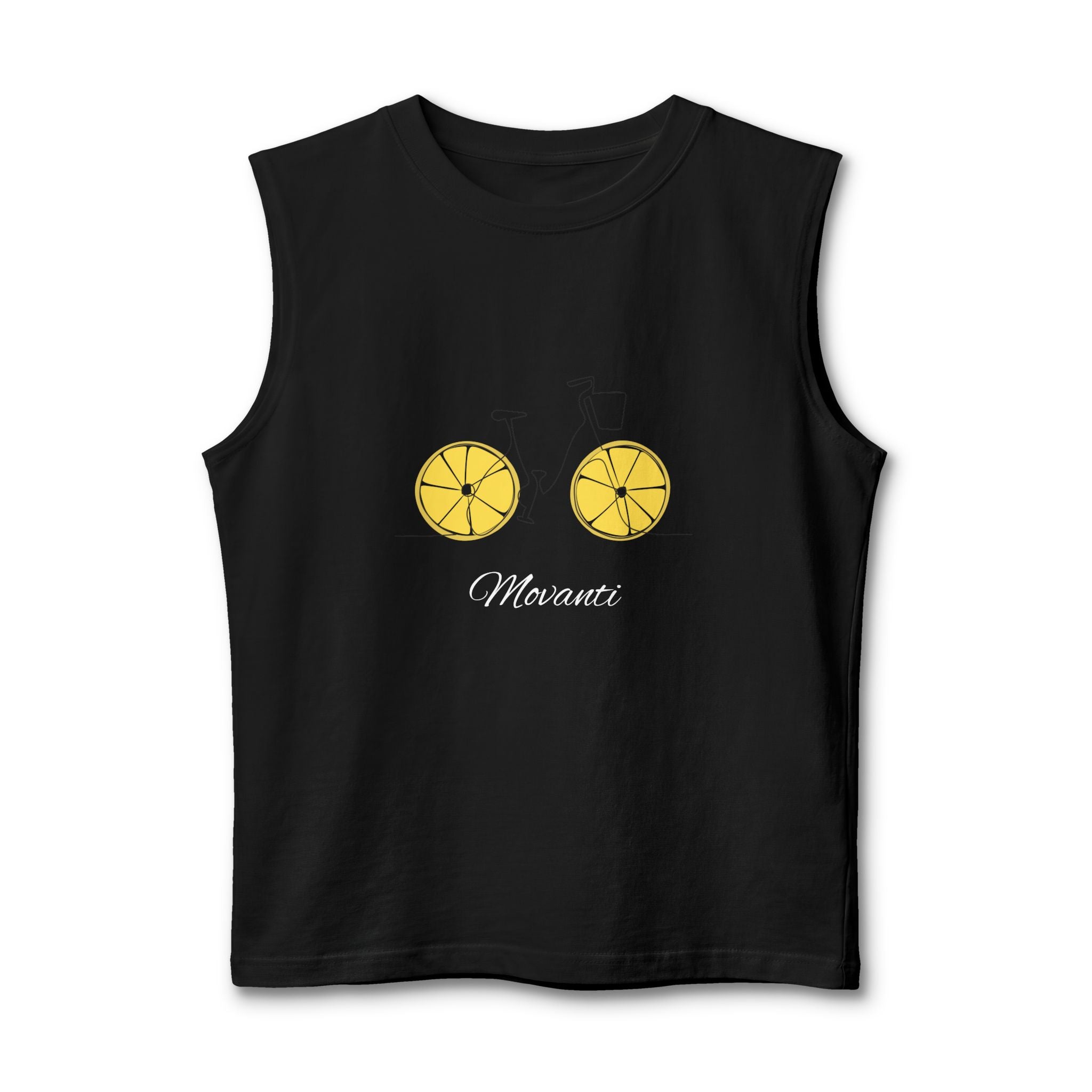 Movanti Lemon Bike Muscle Tank — "It's a New Day, Rise N' Shine" Sleeveless Tee