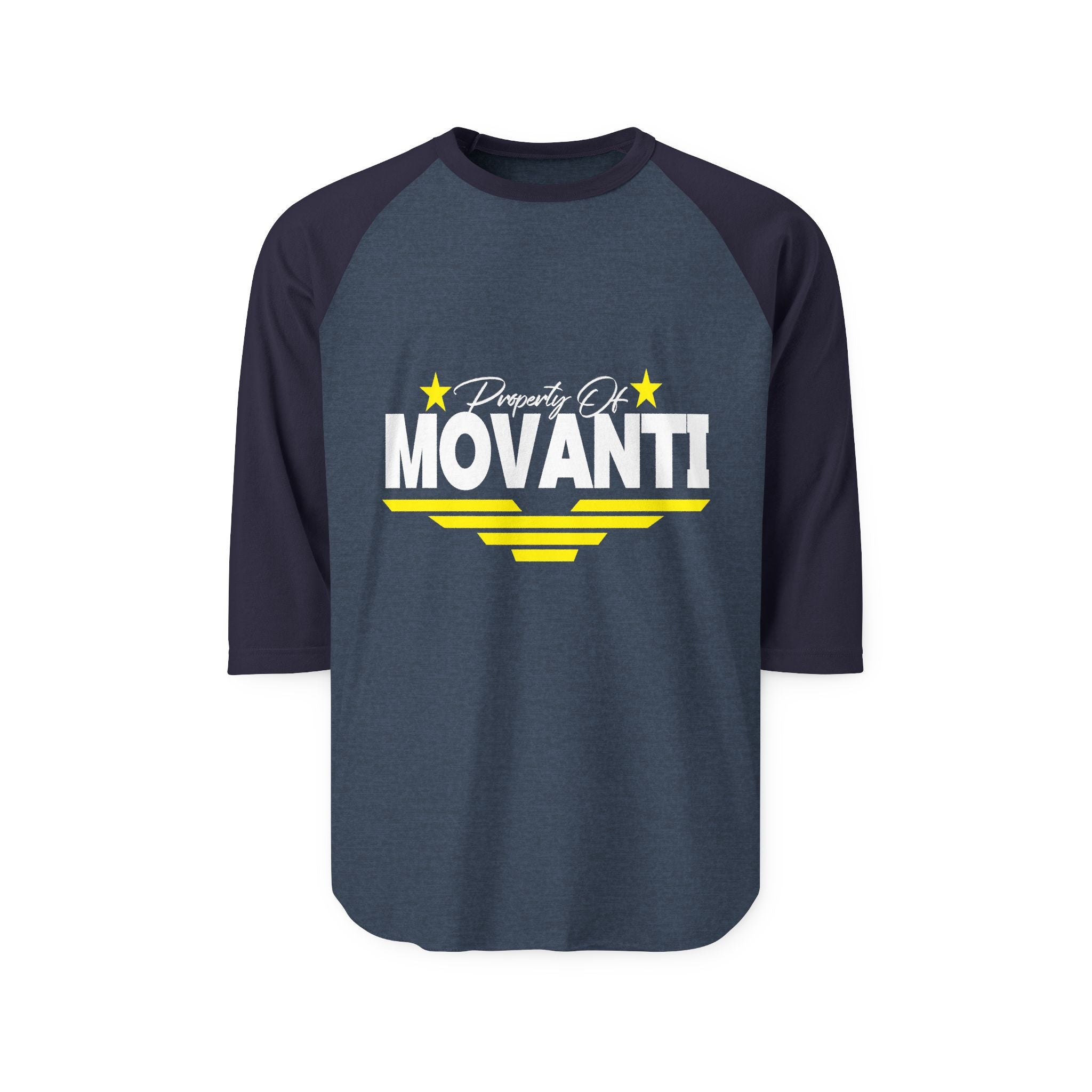 Movanti Retro Racing Raglan Shirt — "Property Of MOVANTI" 3/4 Sleeve Baseball Tee