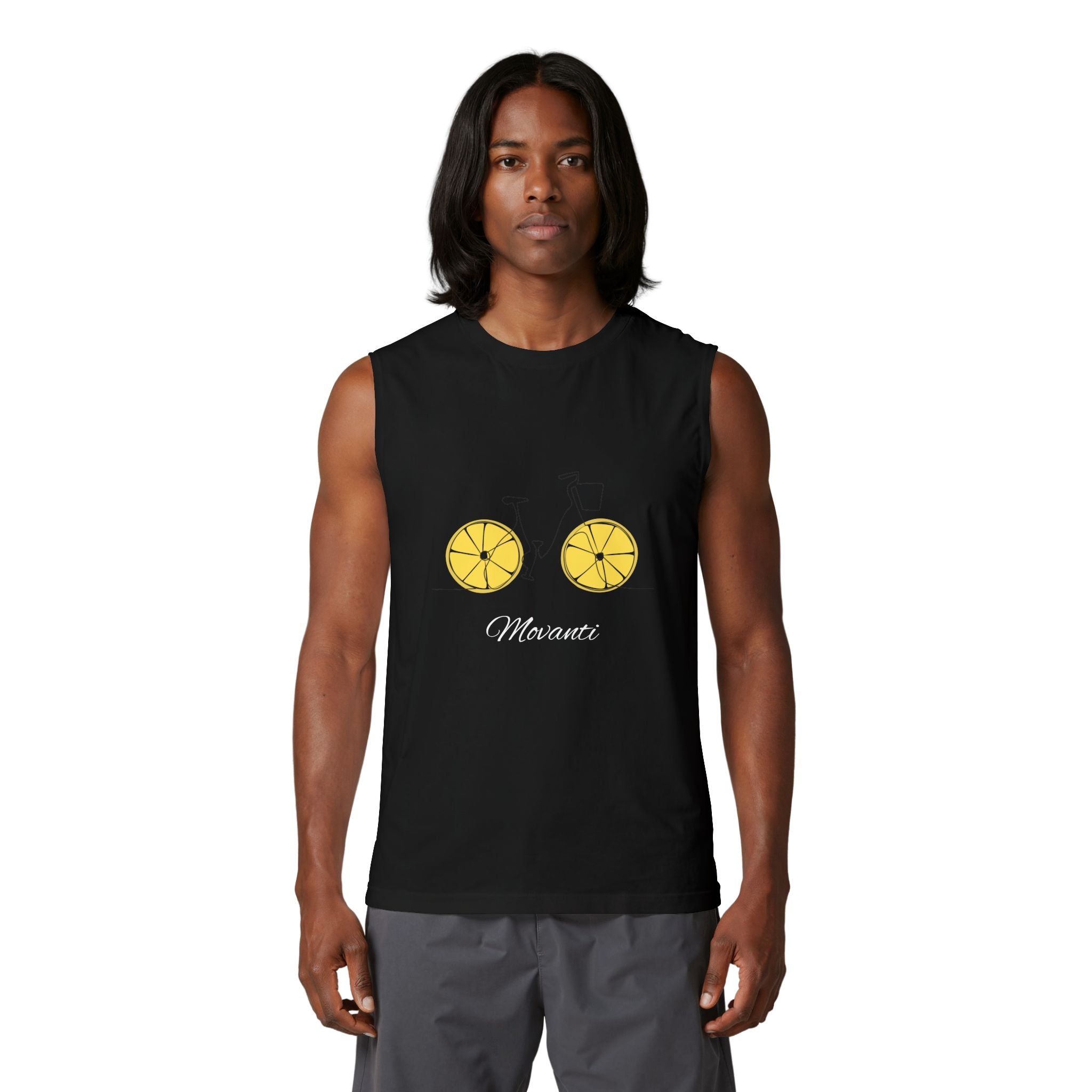 Movanti Lemon Bike Muscle Tank — "It's a New Day, Rise N' Shine" Sleeveless Tee