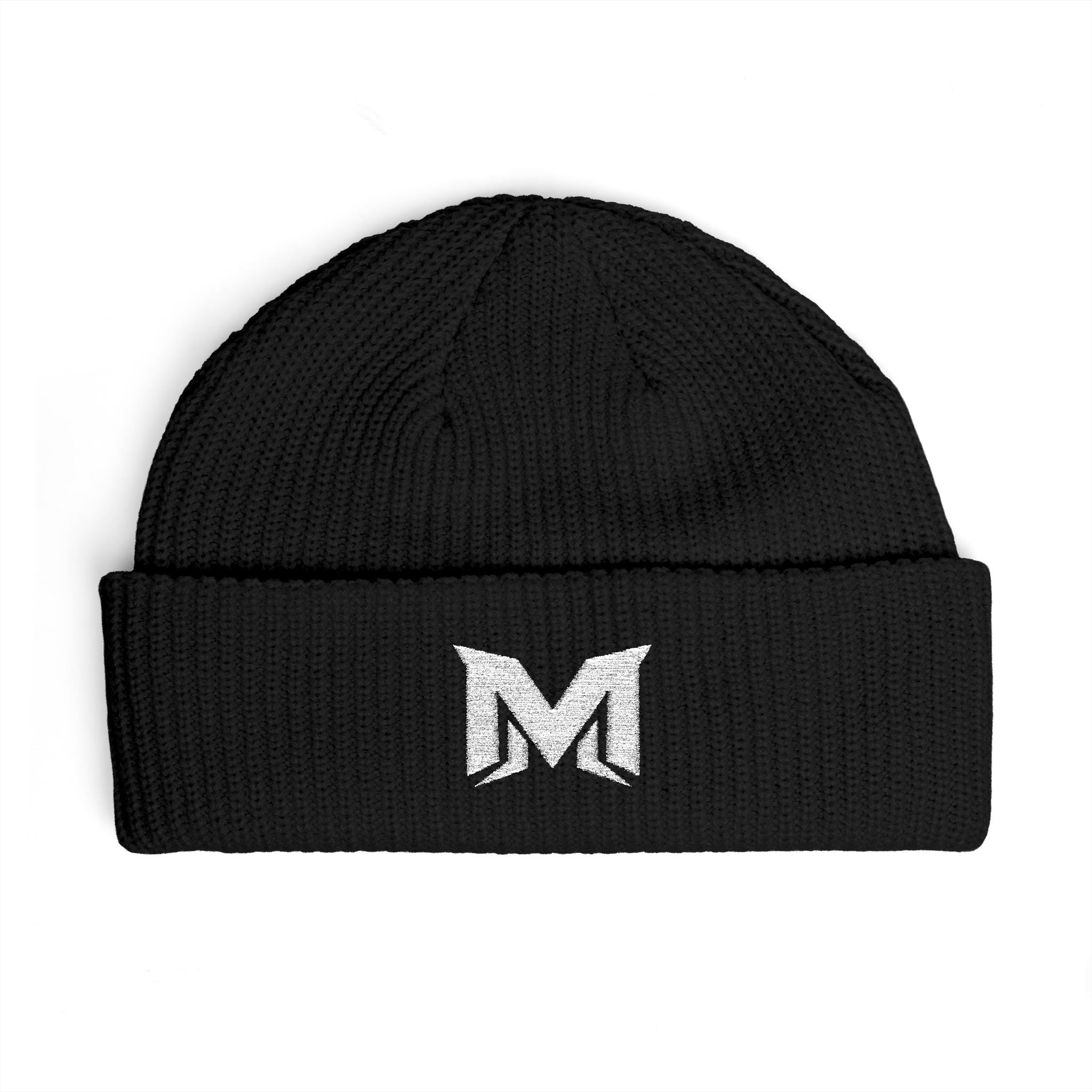 Embroidered 'M' Cuff Beanie – Cozy Knit Winter Hat