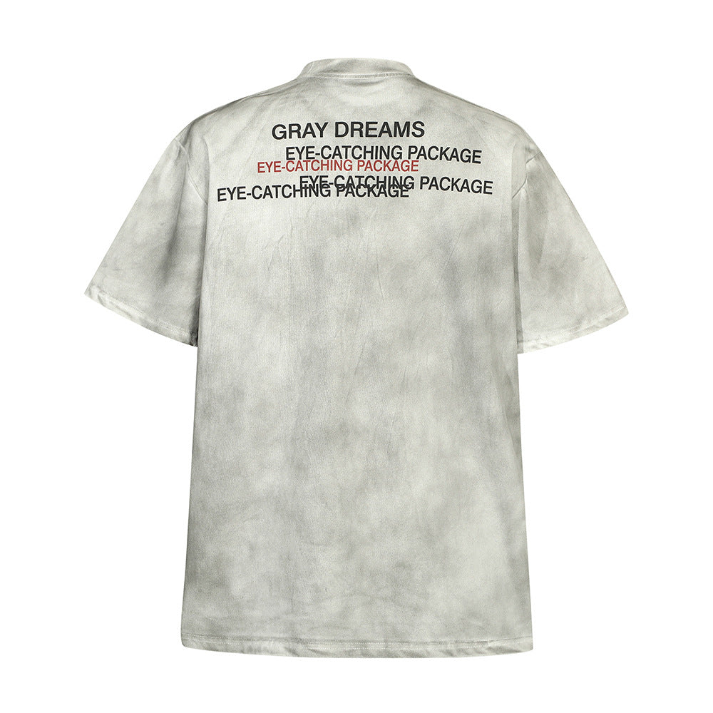 Distressed Letters Full Printed T-shirt Top For Men