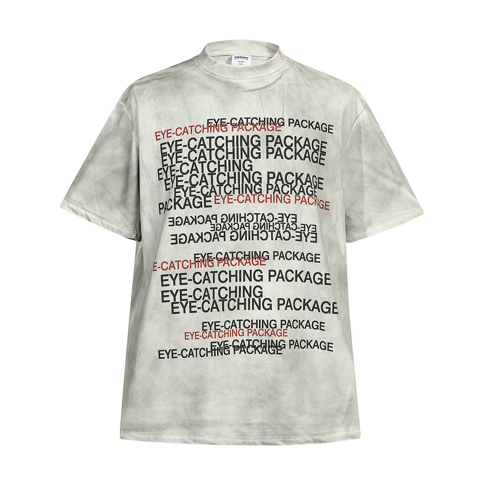 Distressed Letters Full Printed T-shirt Top For Men