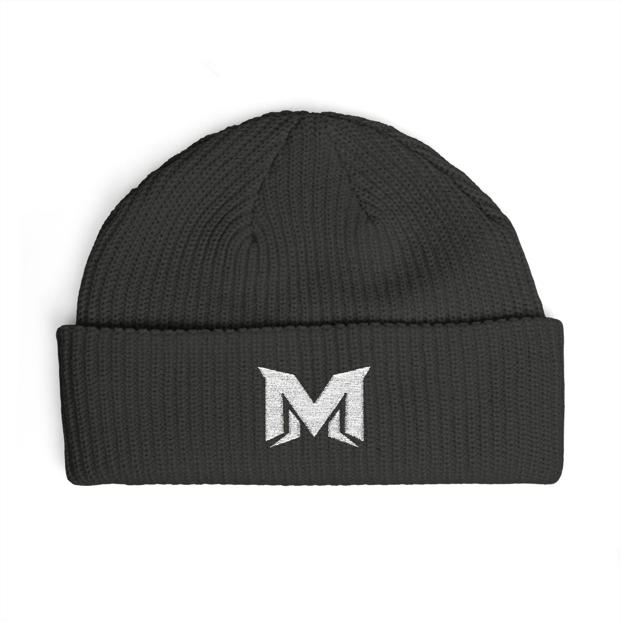 Embroidered 'M' Cuff Beanie – Cozy Knit Winter Hat
