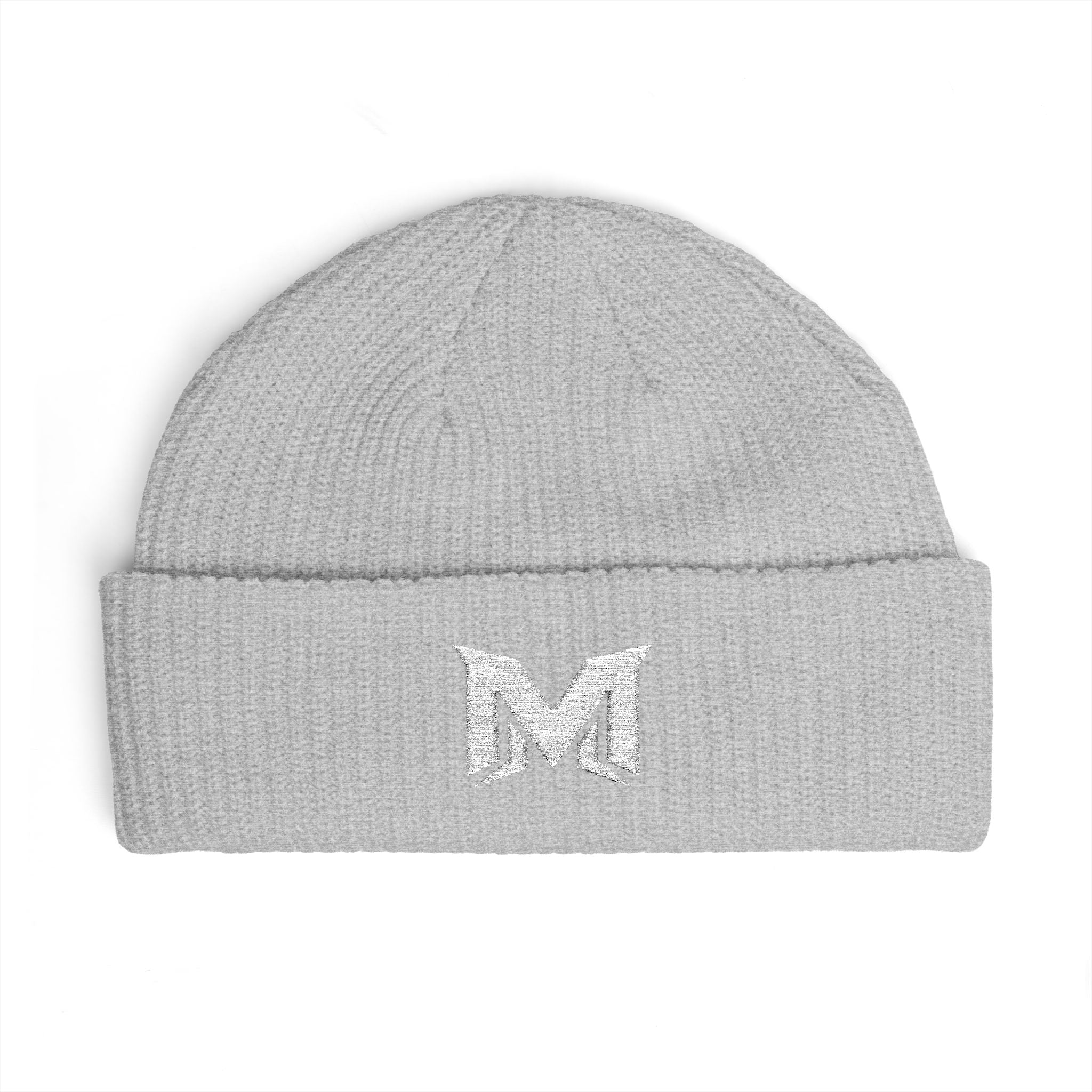 Embroidered 'M' Cuff Beanie – Cozy Knit Winter Hat