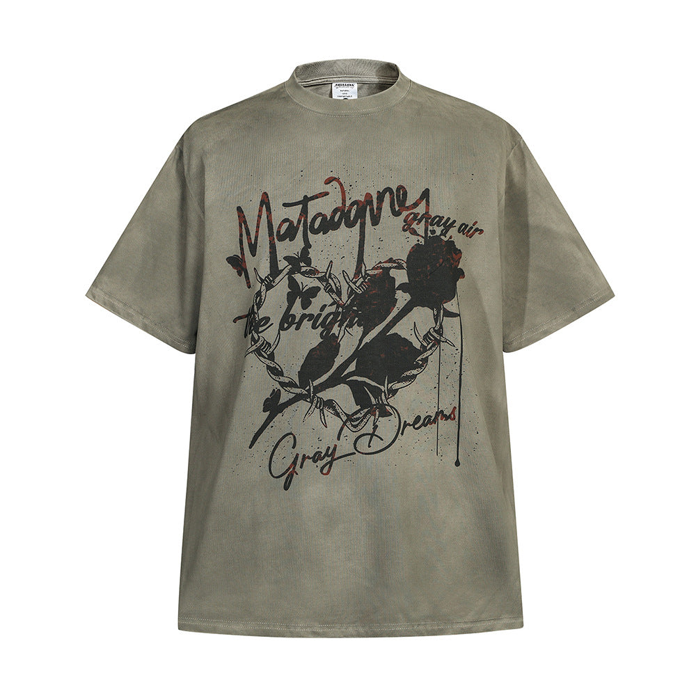 Fashion Personality Rose Dirty Loose Top Men