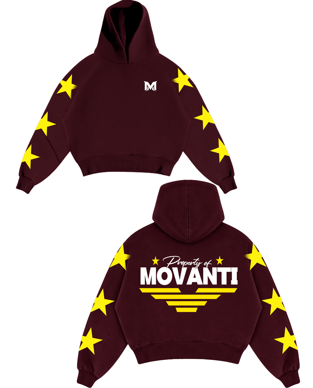 Movanti Signature Star Hoodie – Premium Streetwear (Black, Cream & Wine)