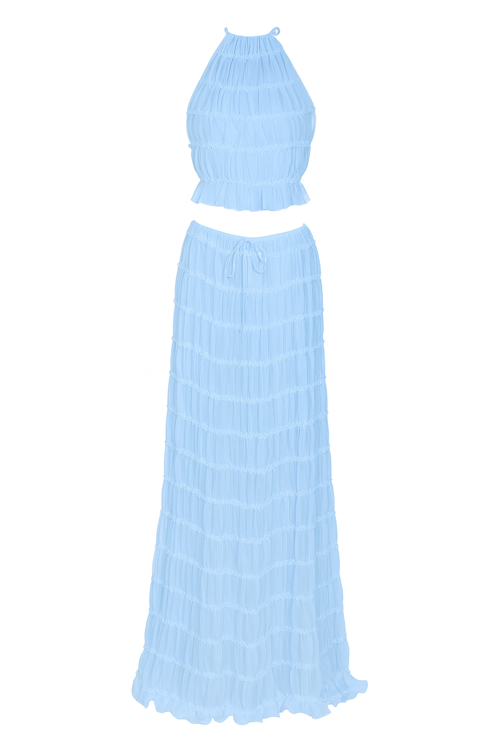 2pcs Women's Dress Suit Sexy Sleeveless Backless Cropped Halter Top And Pleated Long Skirt Beach Clothing