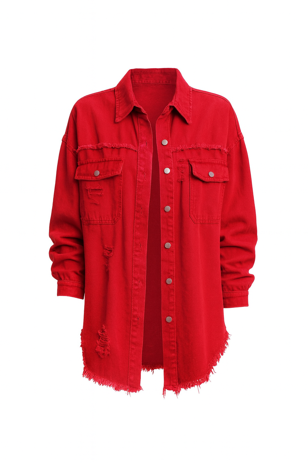 Fashion Ripped Shirt Jacket Female Autumn And Spring Casual Tops Womens Clothing