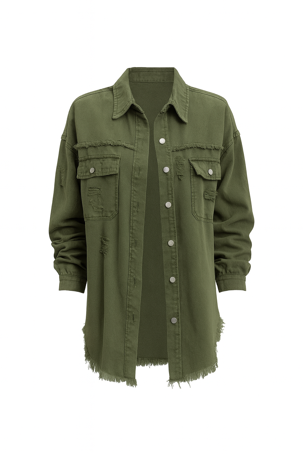 Fashion Ripped Shirt Jacket Female Autumn And Spring Casual Tops Womens Clothing