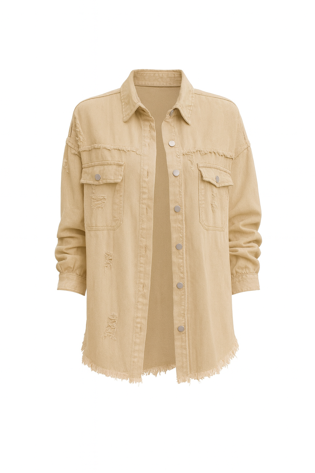 Fashion Ripped Shirt Jacket Female Autumn And Spring Casual Tops Womens Clothing