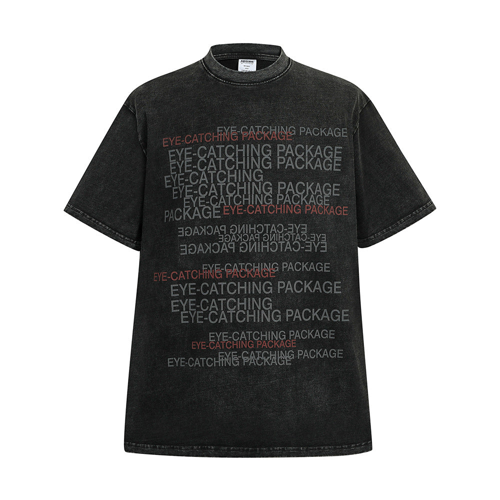 Distressed Letters Full Printed T-shirt Top For Men