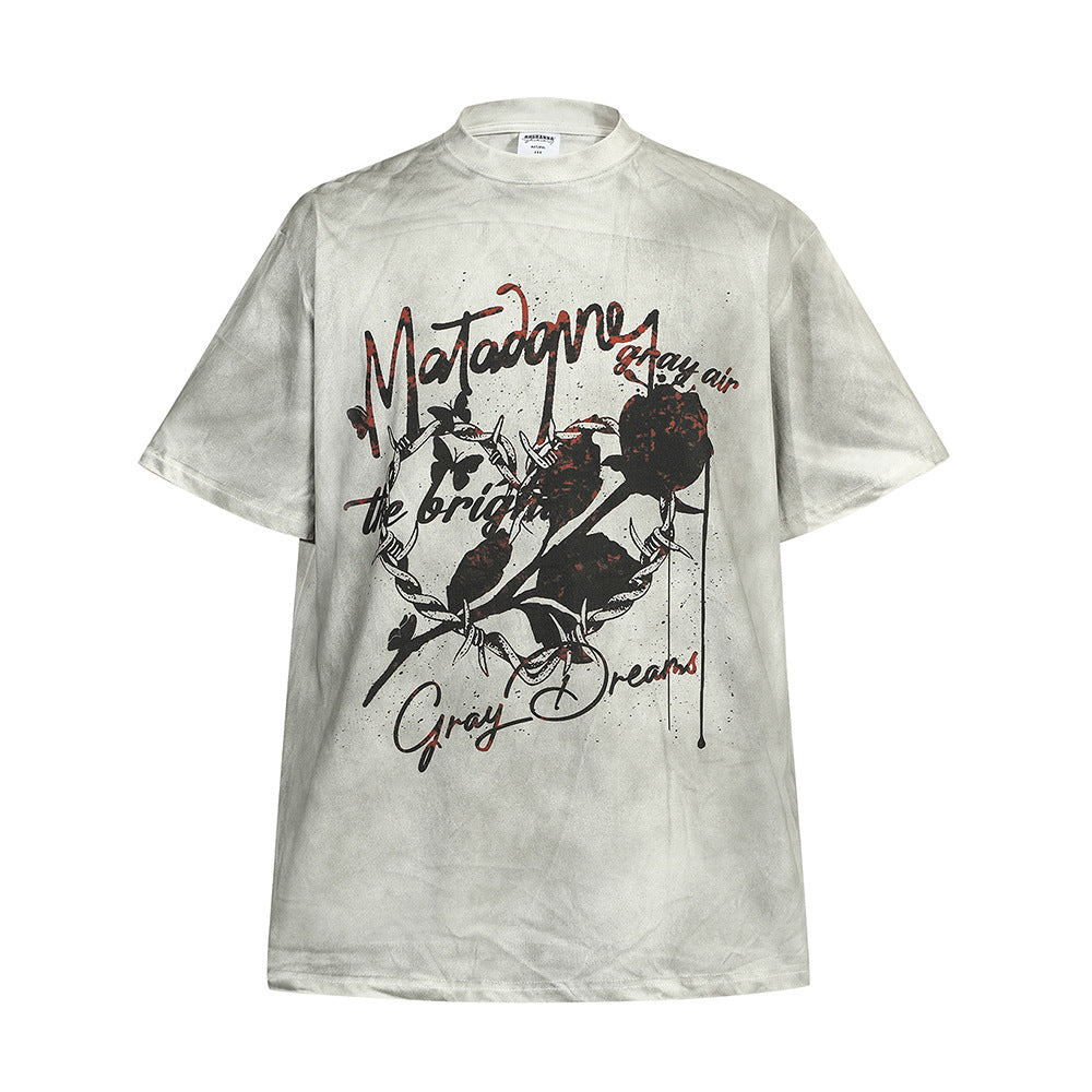Fashion Personality Rose Dirty Loose Top Men