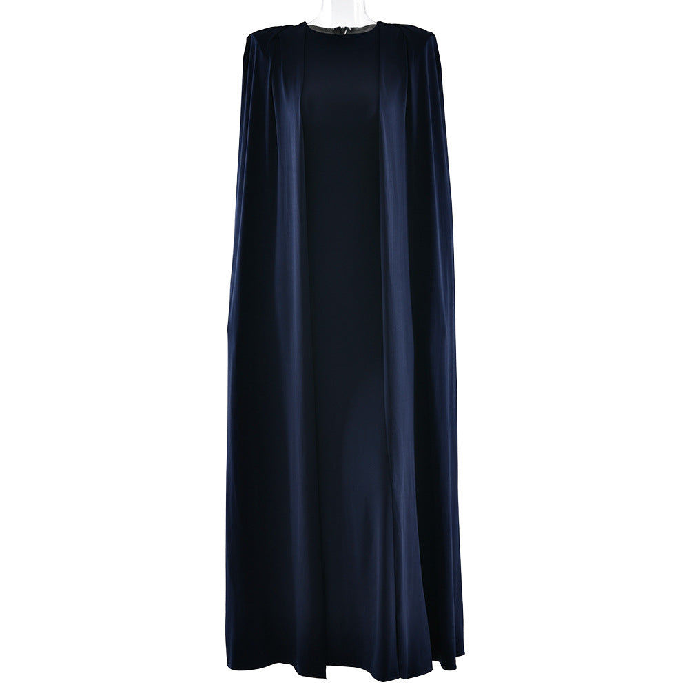 Solid Color Round-neck Pleated Shawl Slim Dress