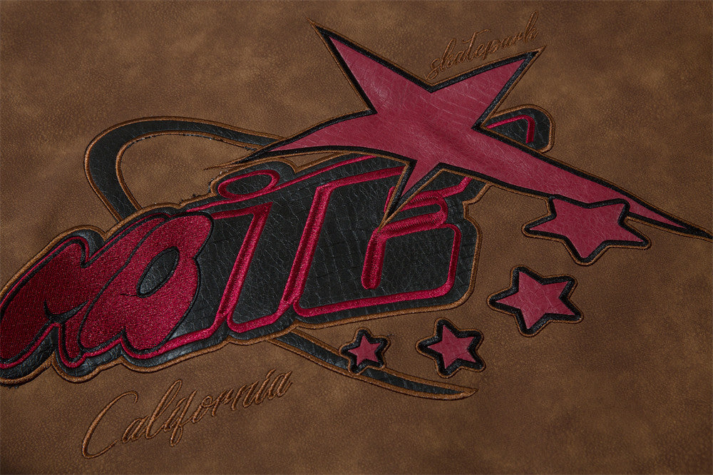 American Street Letters Embroidered PU Leather Jacket Men Fashion Brands Motorcycle Clothing